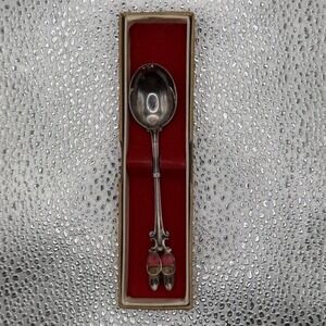 Vintage Holland Dutch Shoe Spoon Red Enamel Figural Souvenir Boxed